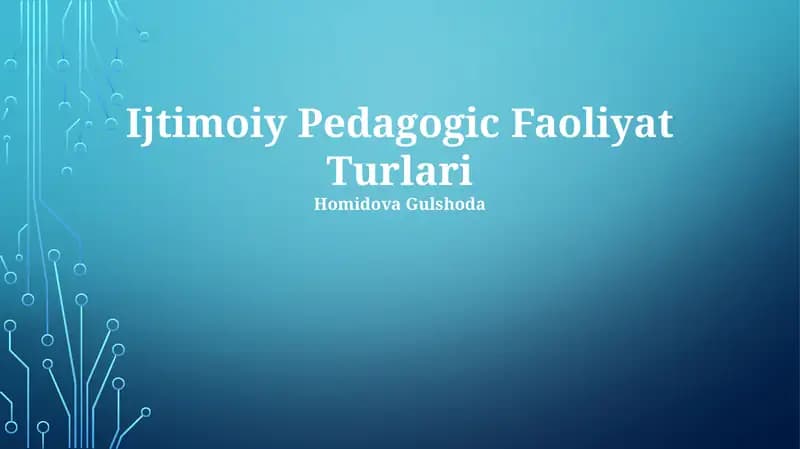 Ijtimoiy Pedagogik Faoliyat Turlari
