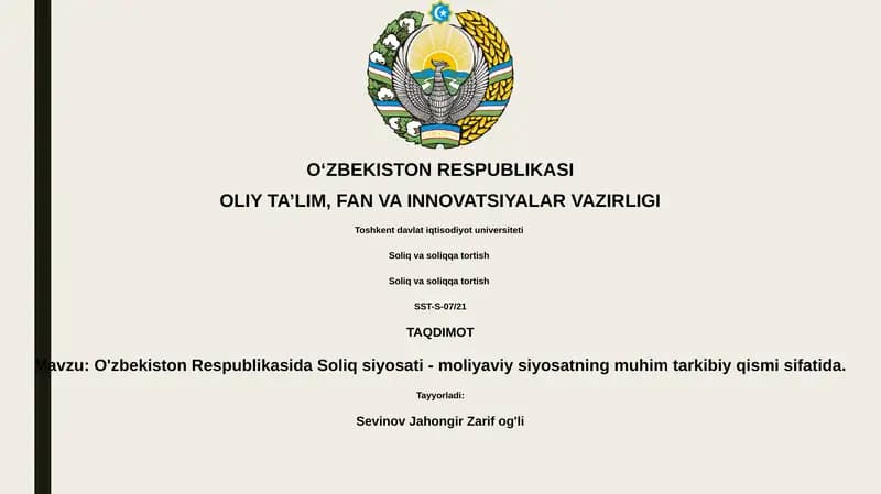 O'zbekiston Respublikasida Soliq siyosati