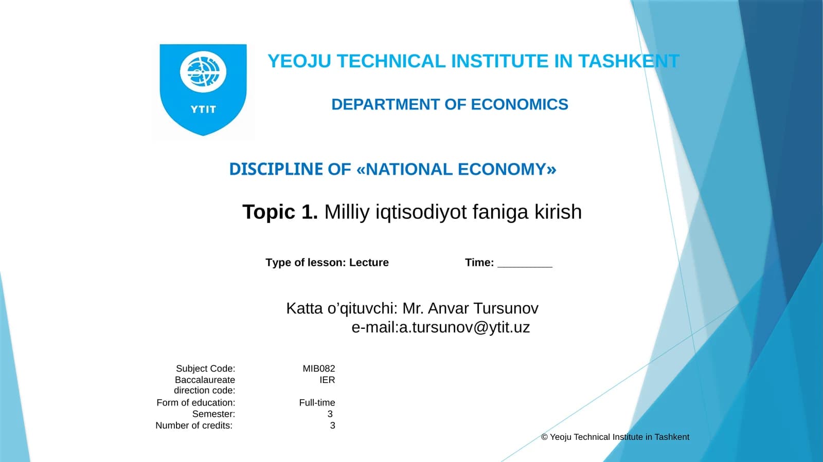 Milliy iqtisodiyot faniga kirish