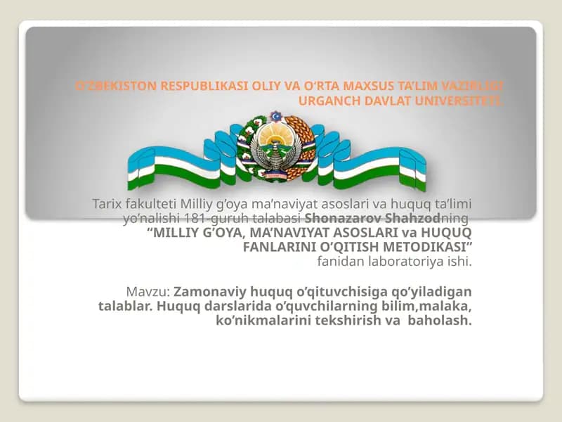 MILLIY G’OYA, MA’NAVIYAT ASOSLARI va HUQUQ FANLARINI O’QITISH METODIKASI