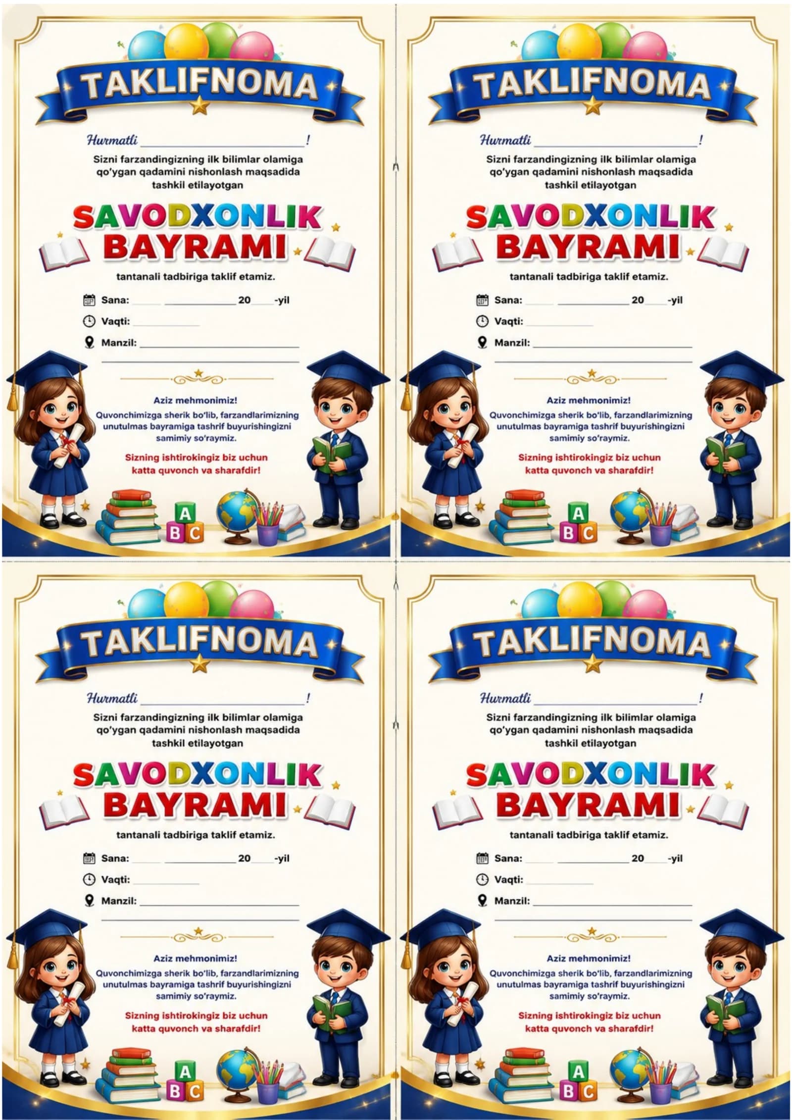 SAVODXONLIK BAYRAMI TAKLIFNOMA 2026 YIL