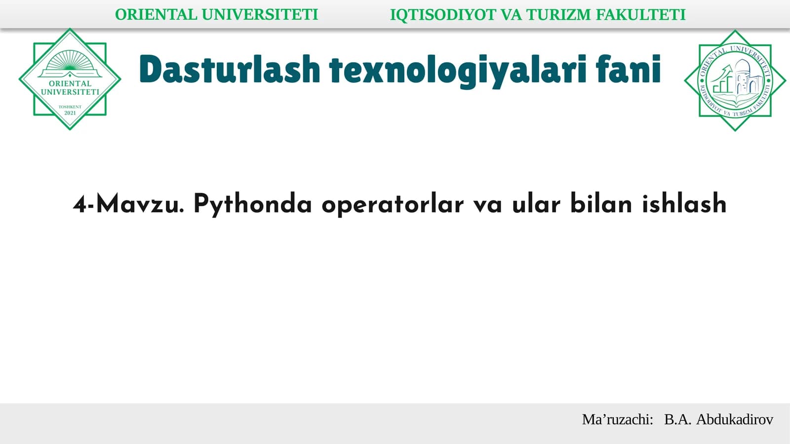 Pythonda operatorlar va ular bilan ishlash