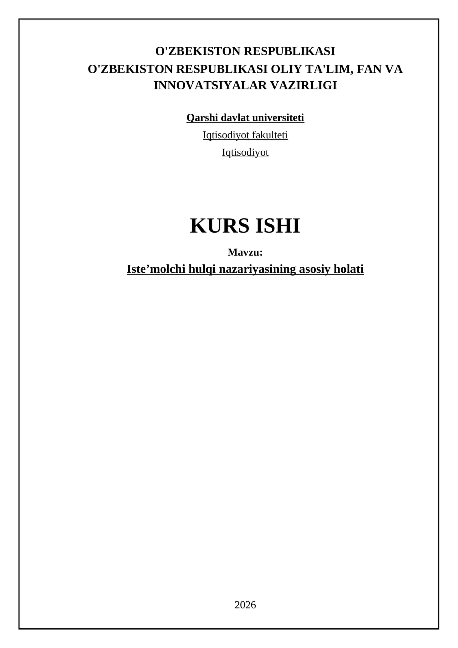 Isteʼmolchi hulqi nazariyasi asosiy holati