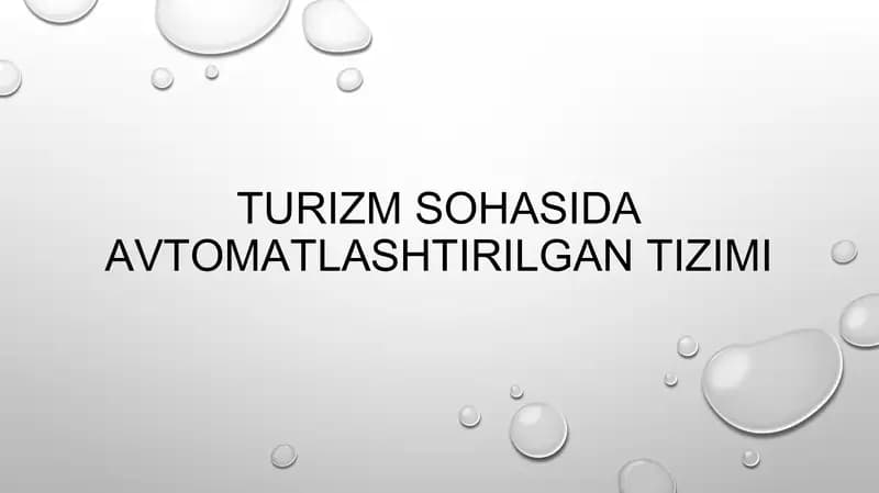 Turizm sohasida avtomatlashtirilgan tizim