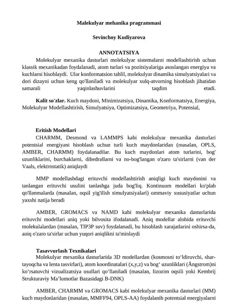 Malekulyar mehanika pragrammasi