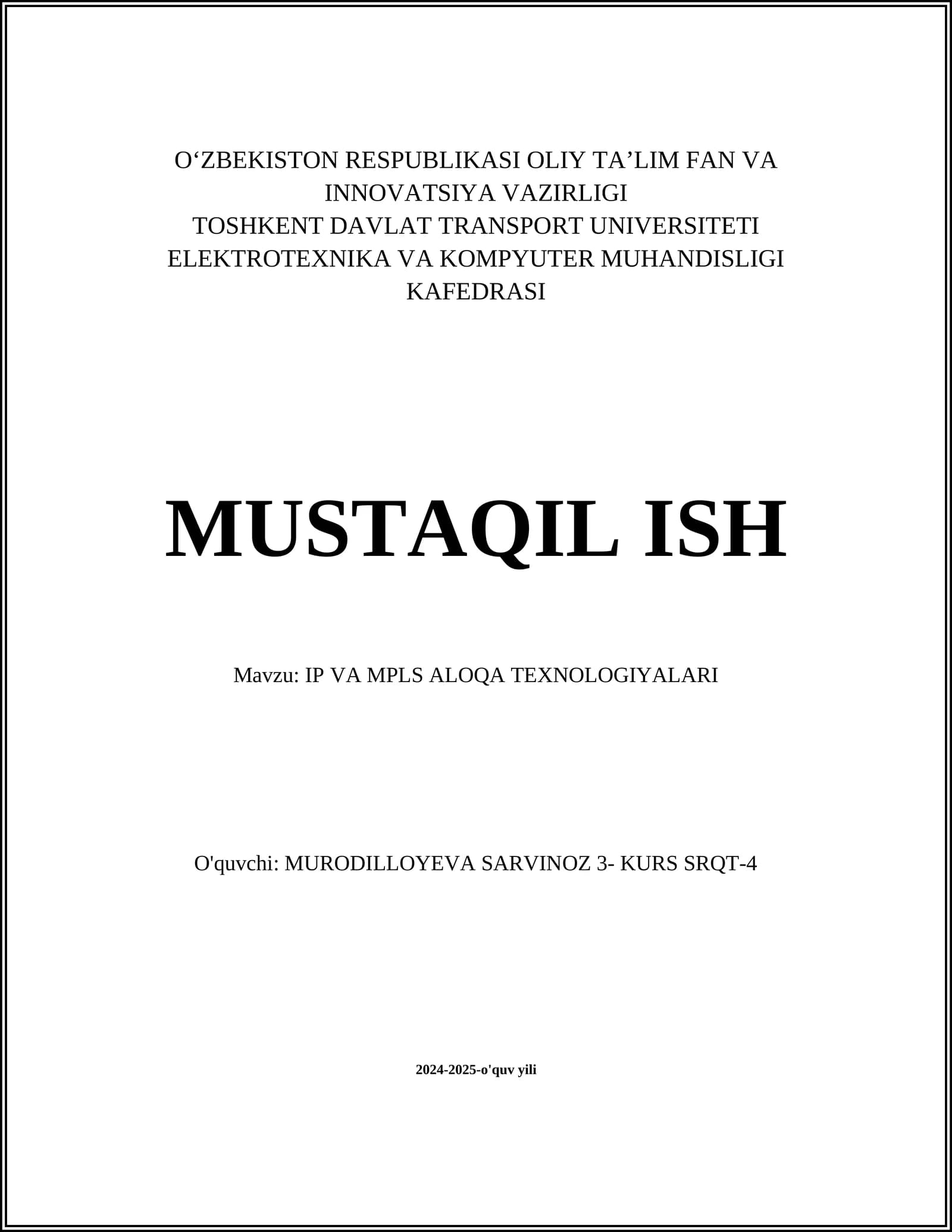 IP VA MPLS ALOQA TEXNOLOGIYALARI