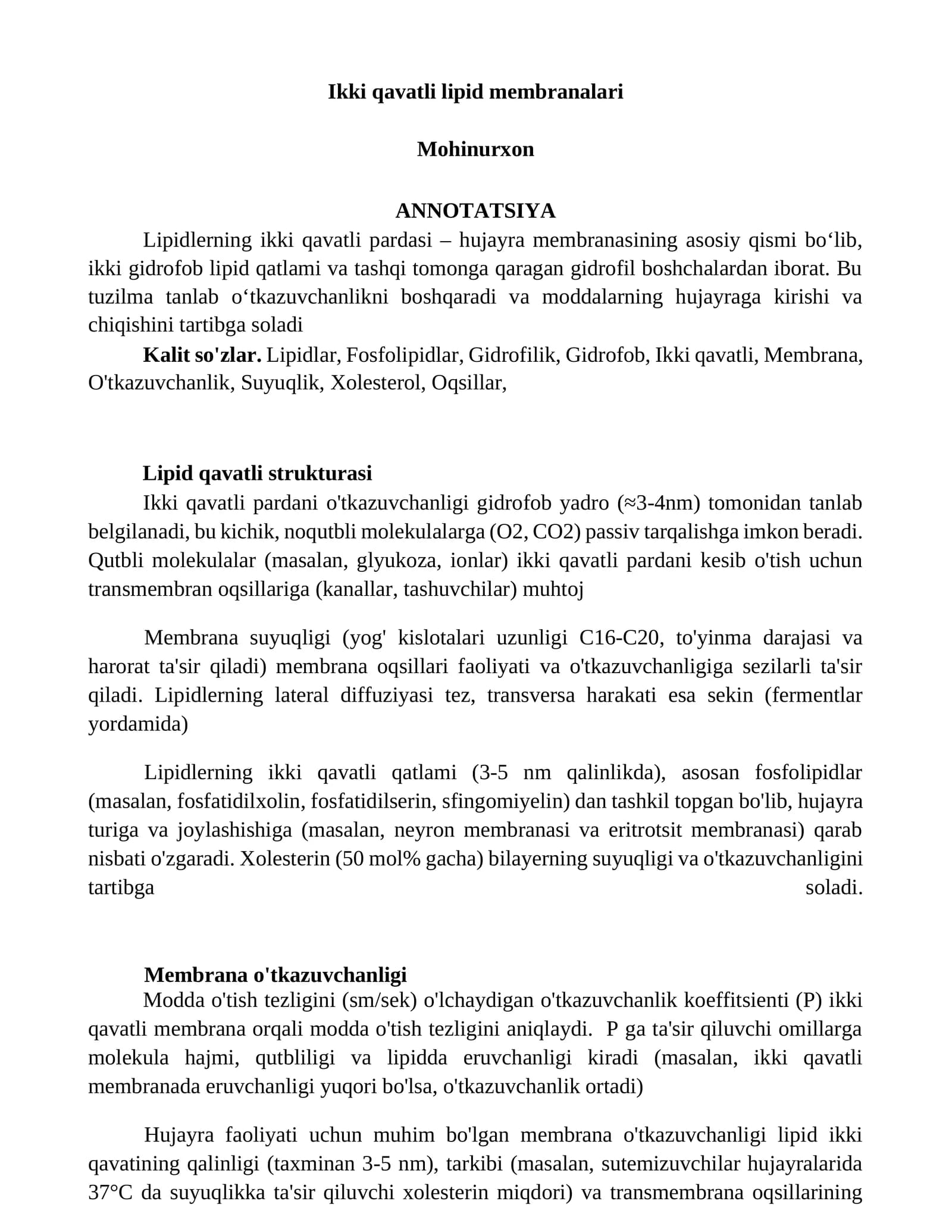 Ikki qavatli lipid membranalari