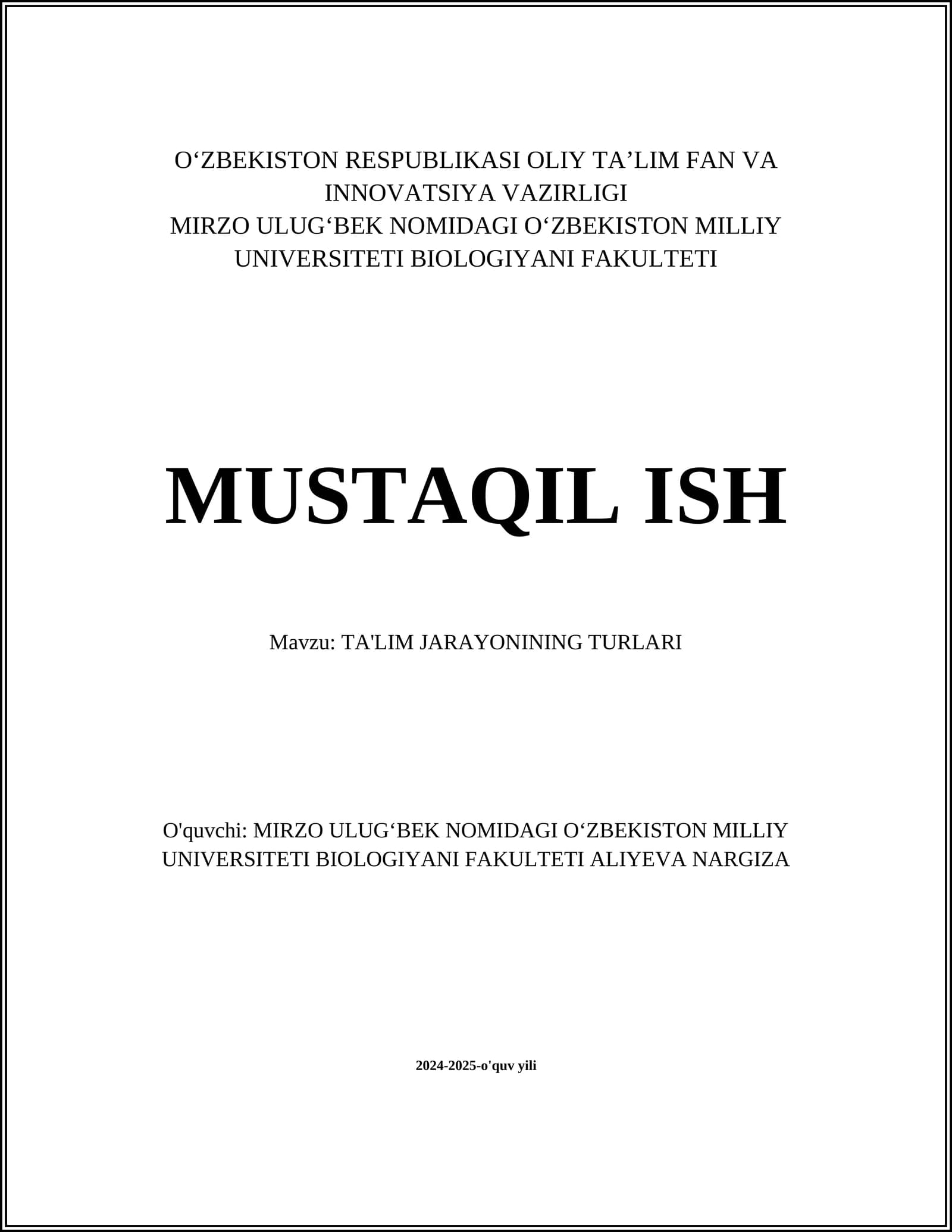 TA'LIM JARAYONINING TURLARI