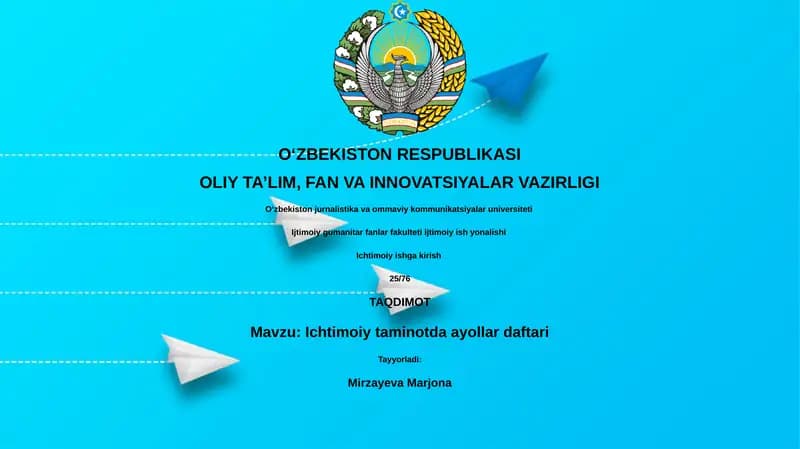 Ichtimoiy taminotda ayollar daftari