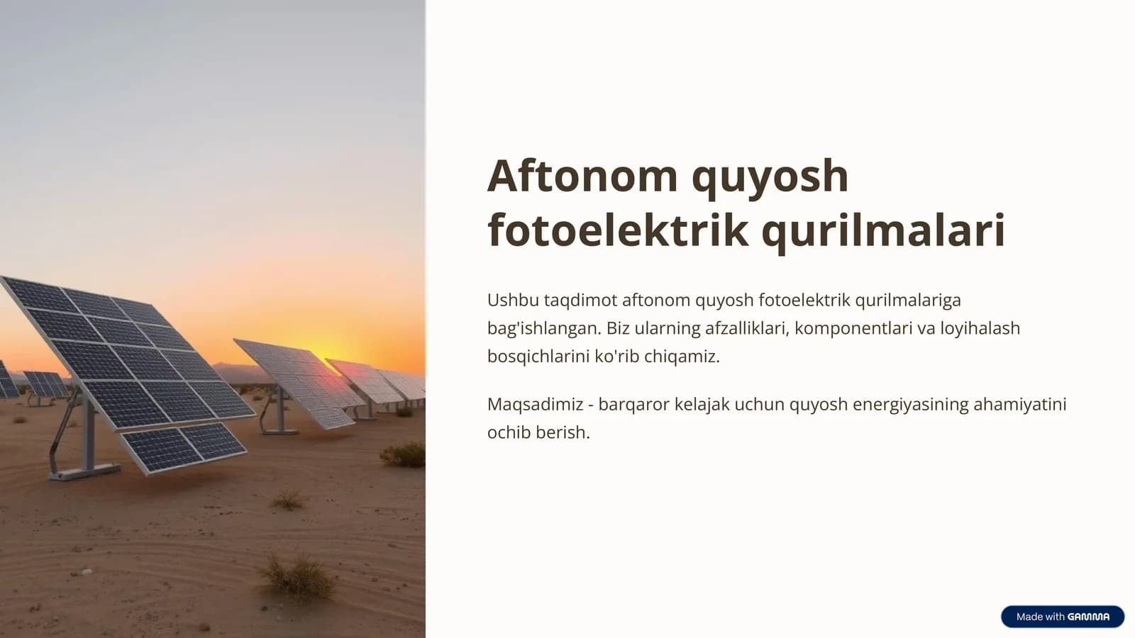 Aftonom quyosh fotoelektrik qurilmalari