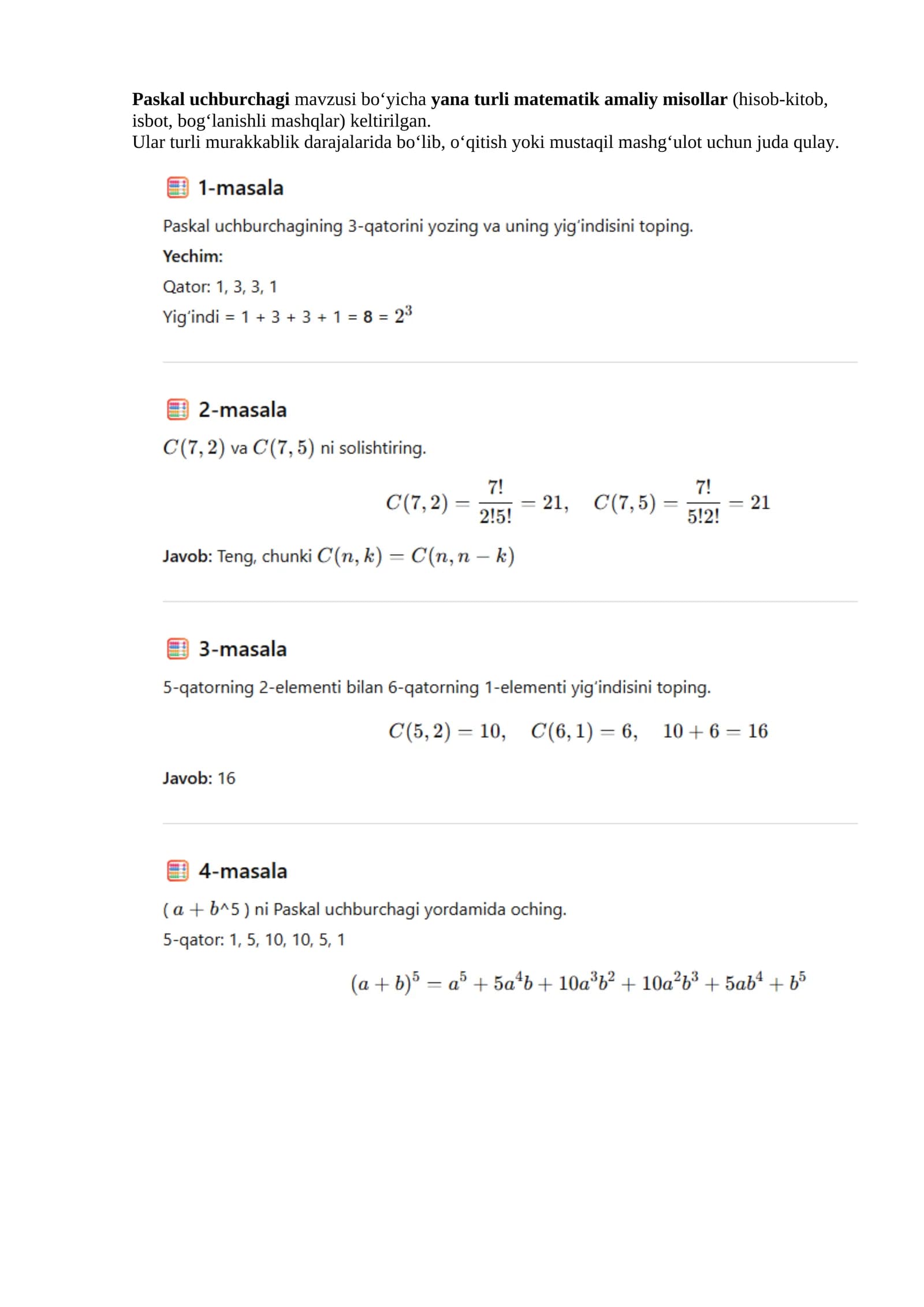 Paskal uchburchagi