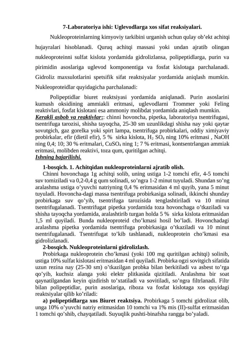 Nukleoproteinlarning kimyoviy tarkibi