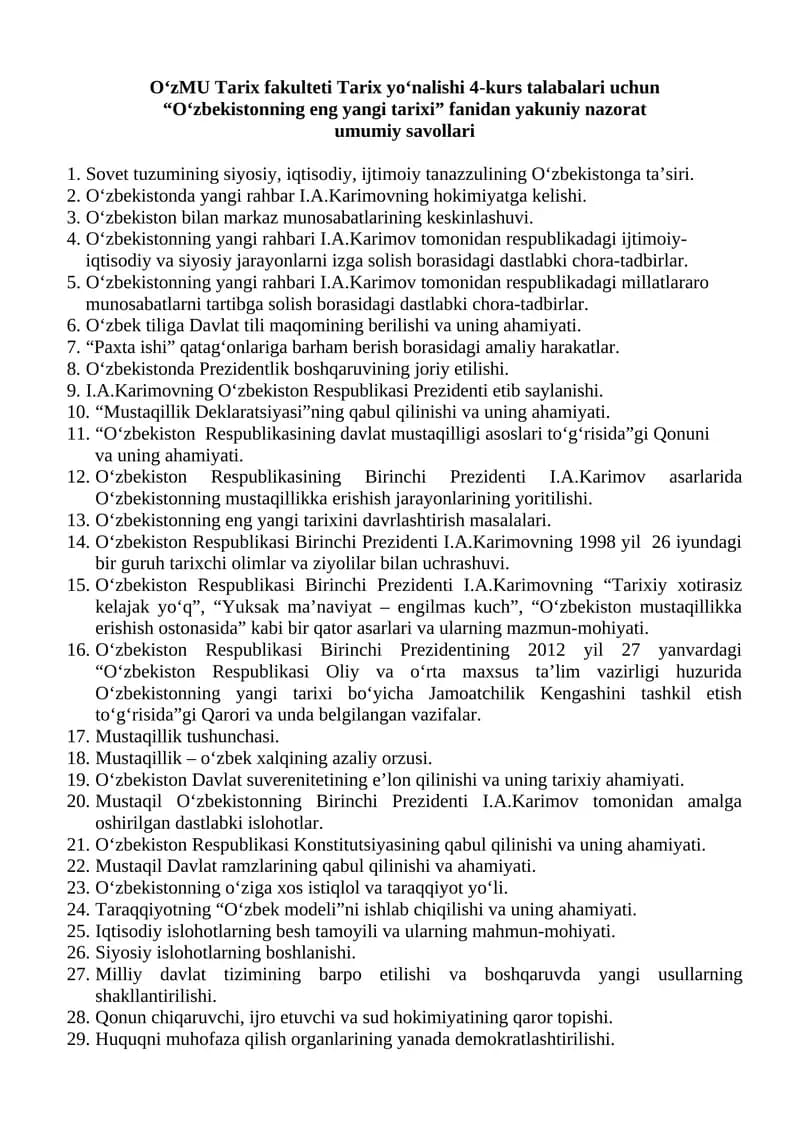 O‘zbekistonning eng yangi tarixi