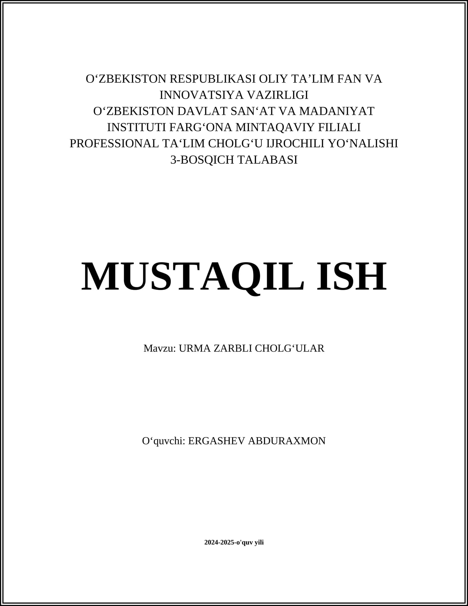 Turkumlarida Zarbli Cholg‘ular