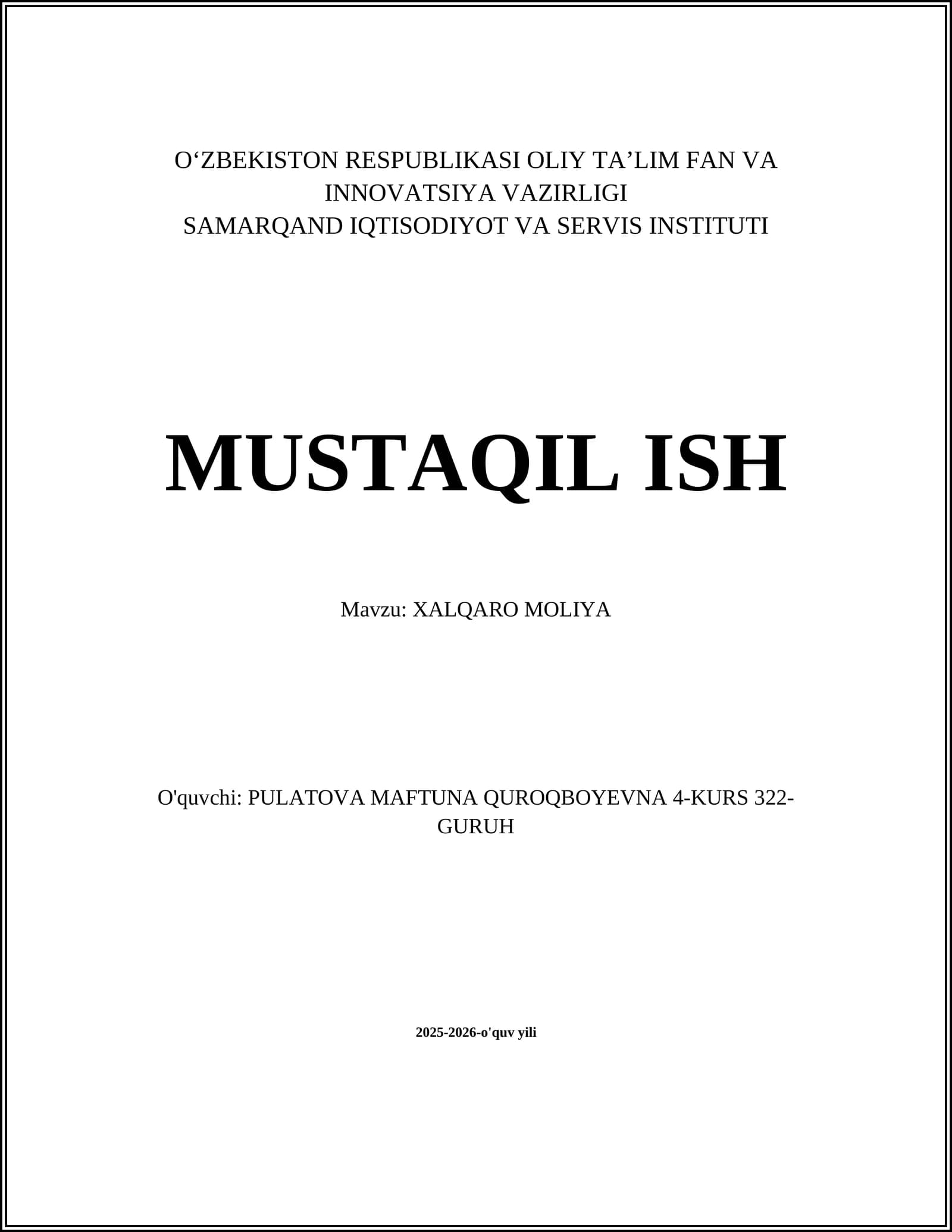 XALQARO MOLIYA