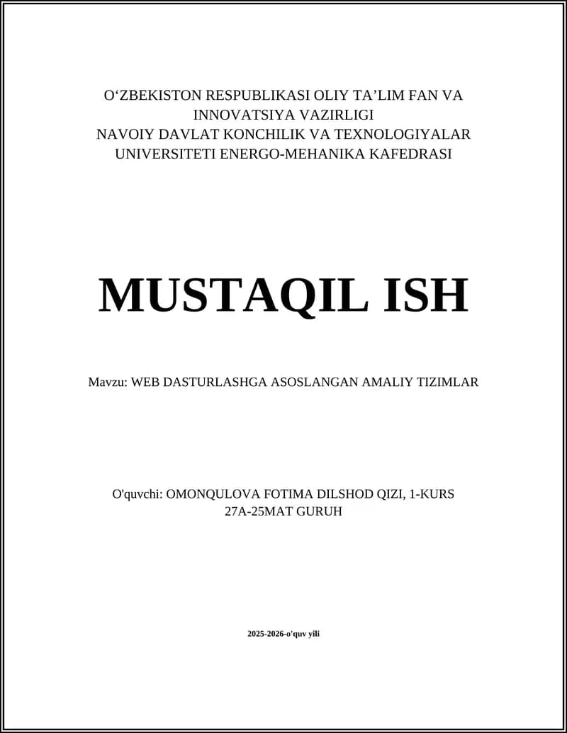 WEB DASTURLASHGA ASOSLANGAN AMALIY TIZIMLAR