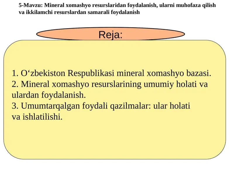 O‘zbekiston Respublikasi mineral xomashyo bazasi