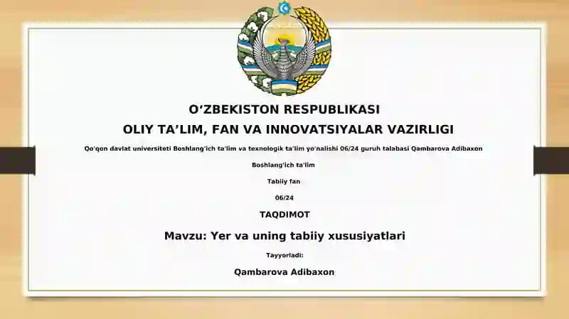 Yer va uning tabiiy xususiyatlari