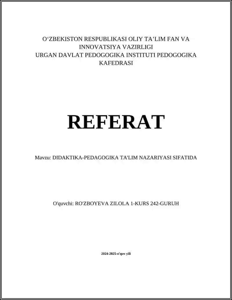 DIDAKTIKA-PEDAGOGIKA TA'LIM NAZARIYASI