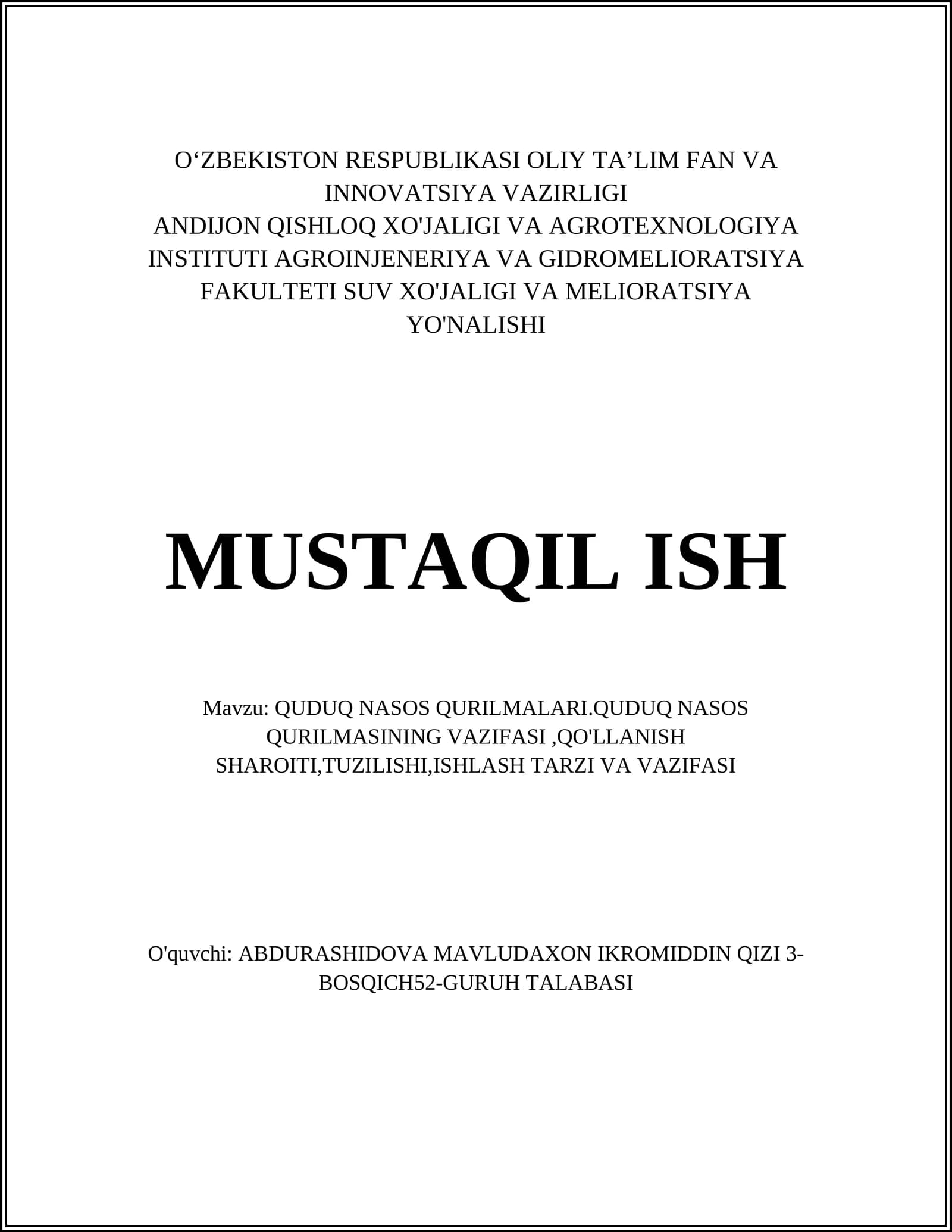 QUDUQ NASOS QURILMALARI