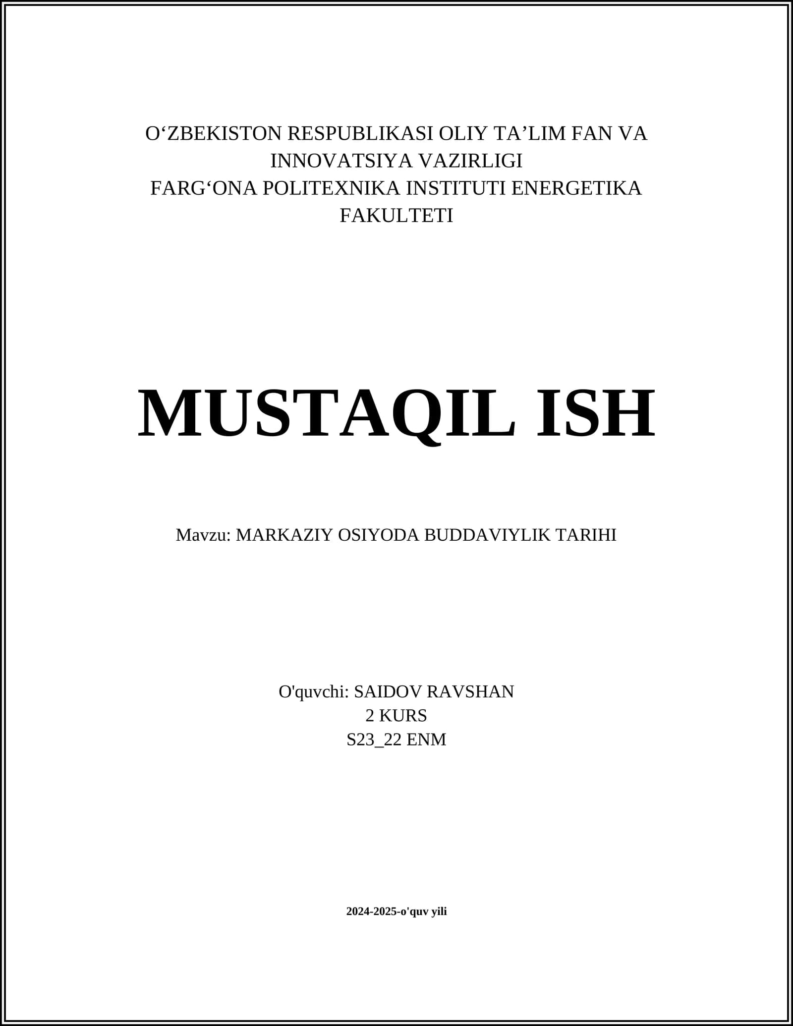 MARKAZIY OSIYODA BUDDAVIYLIK TARIHI