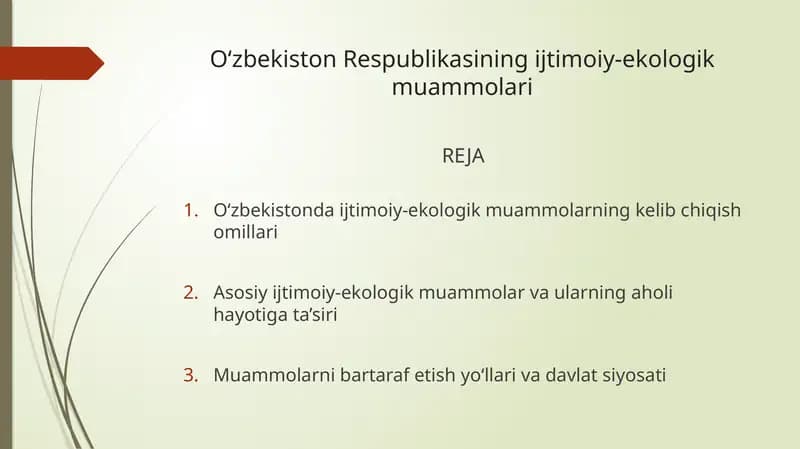 O‘zbekiston Respublikasining ijtimoiy-ekologik muammolari