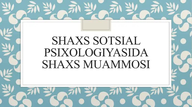 Shaxs sotsial psixologiyasida shaxs muammosi