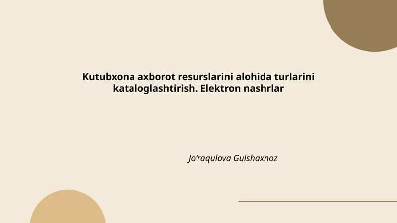 Elektron axborot resurslari kataloglash