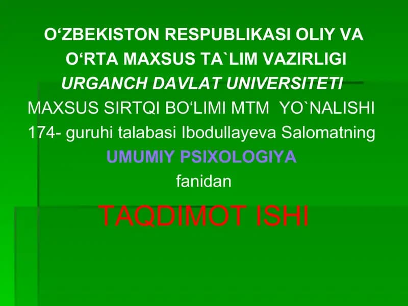 Idrokning Maxsus Tushunchalari va Xossalari