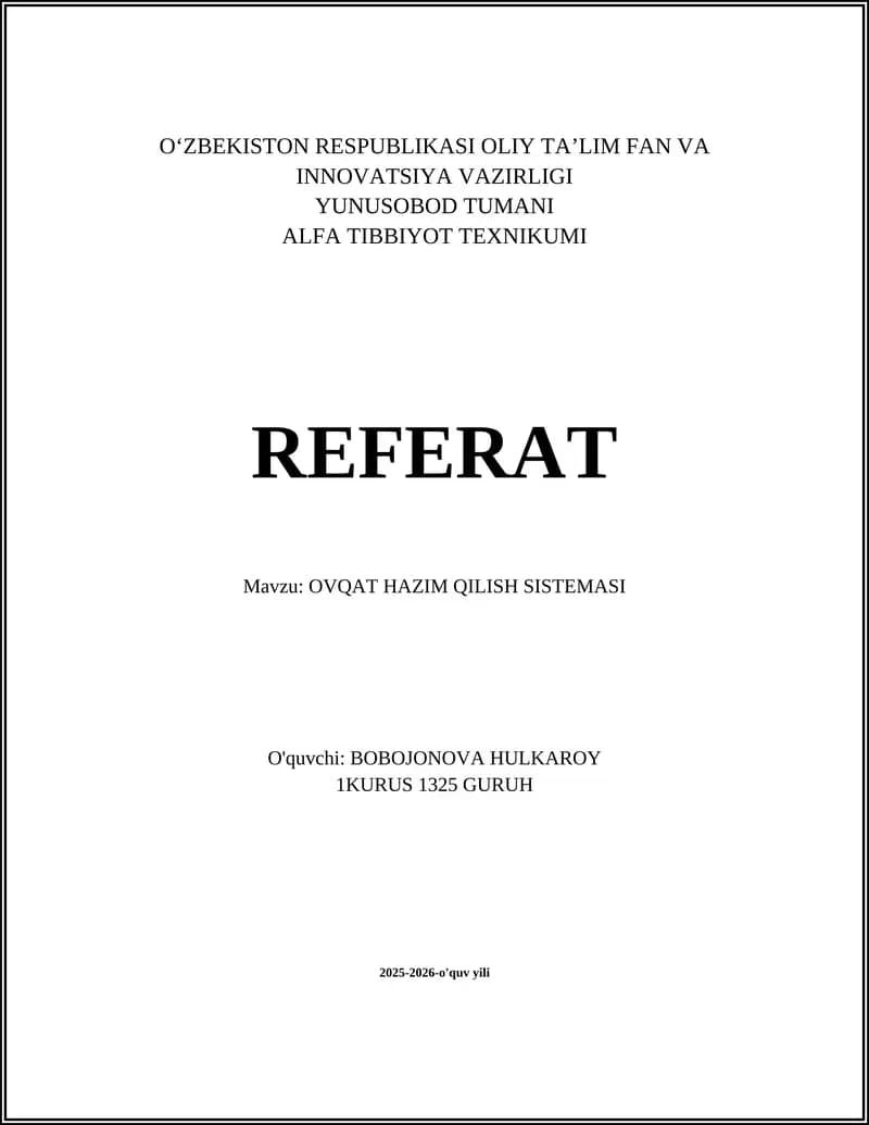 OVQAT HAZIM QILISH SISTEMASI