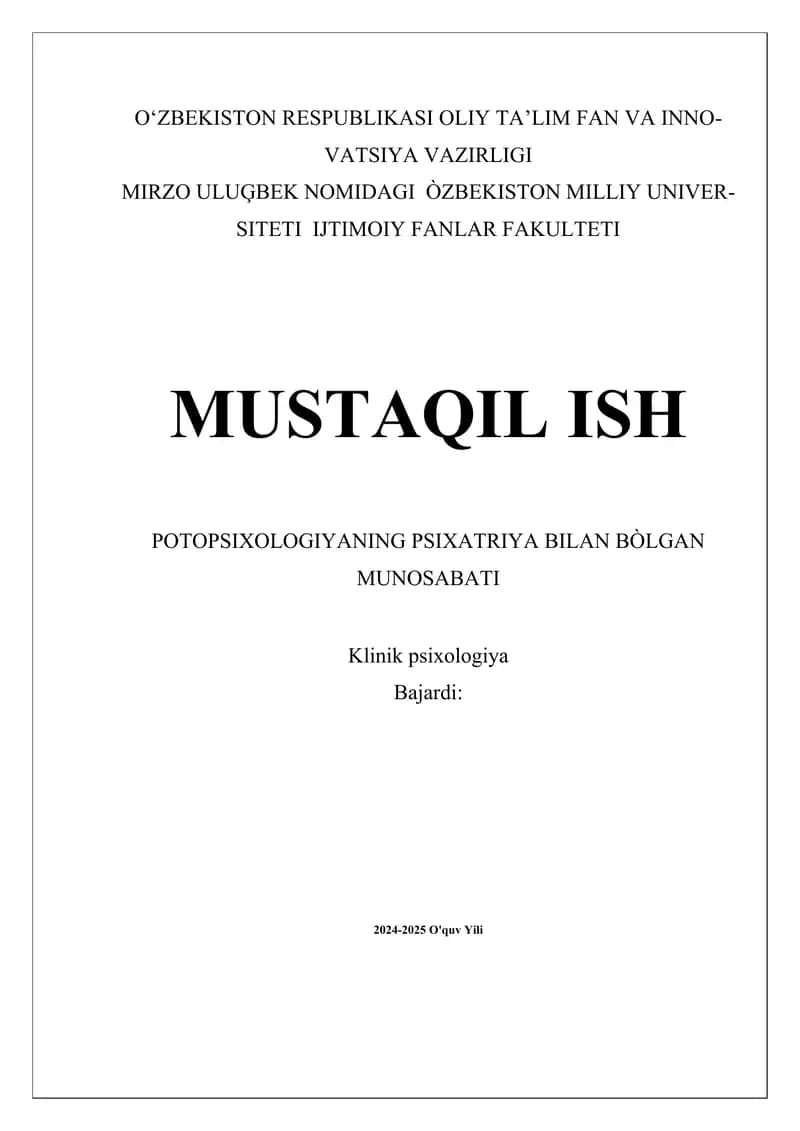 Potopsixologiya va Psixiatriya Munosabatlari