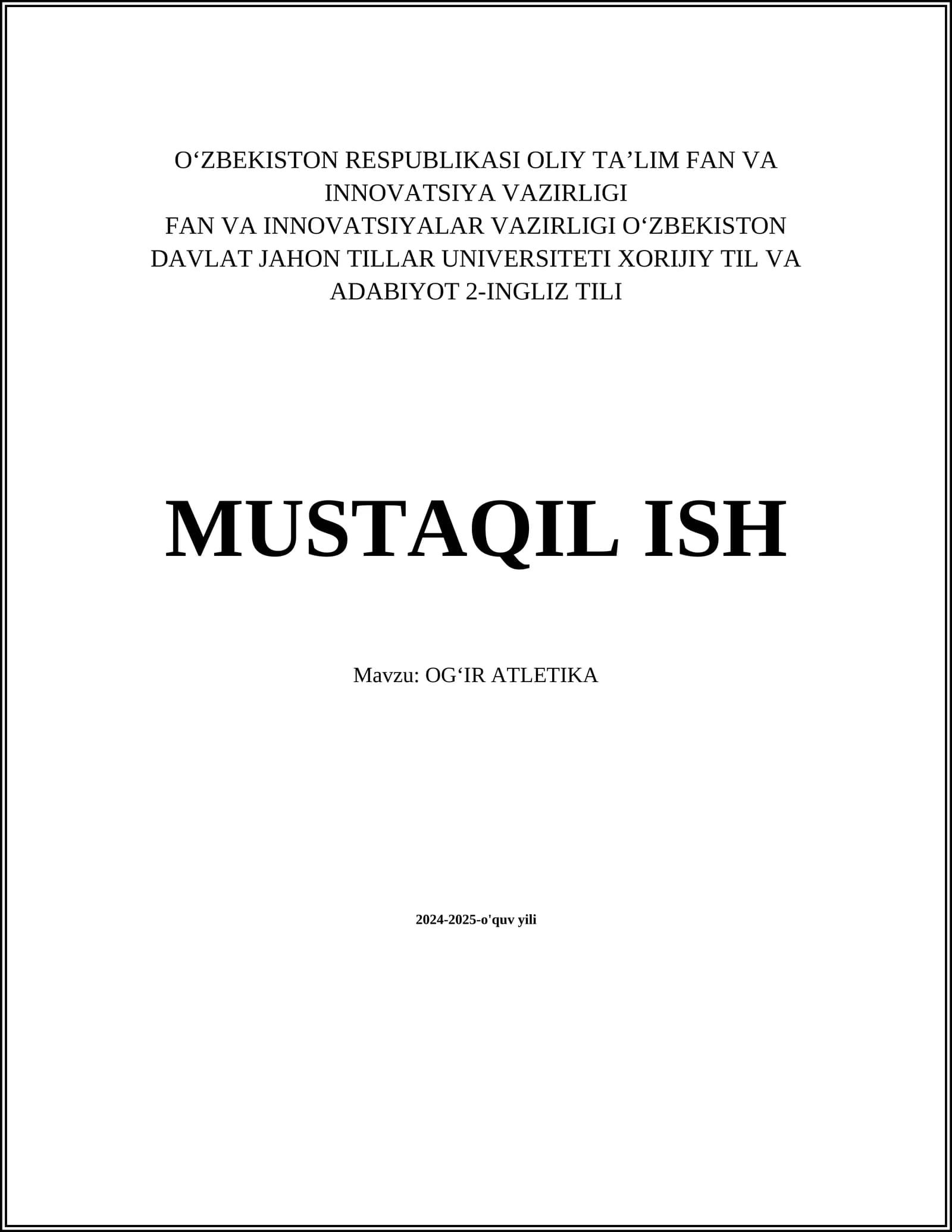 OGʻIR ATLETIKA