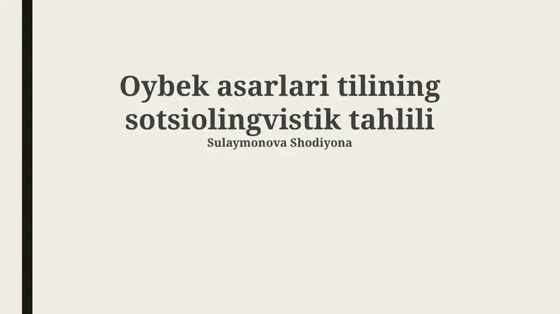 Oybek asarlari tilining sotsiolingvistik tahlili