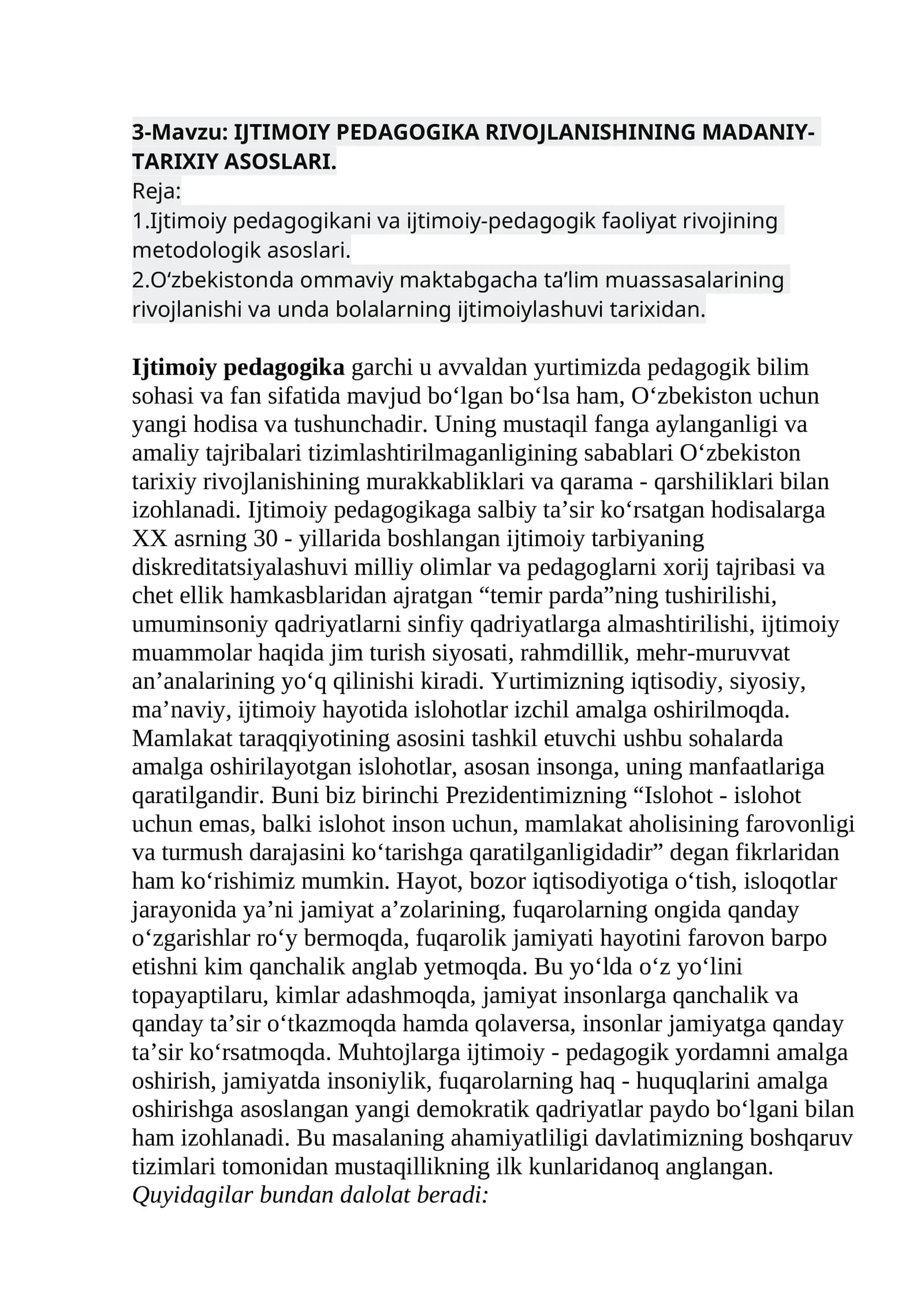 IJTIMOIY PEDAGOGIKA RIVOJLANISHINING MADANIY- TARIXIY ASOSLARI