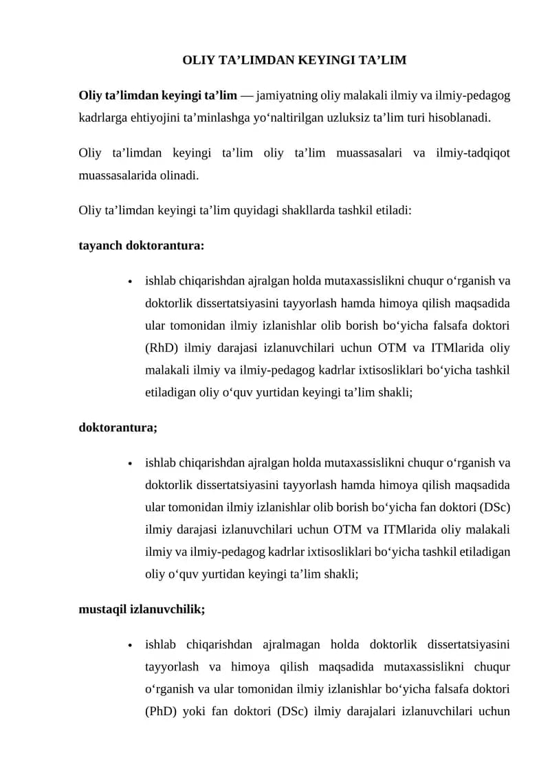 Oliy ta'limdan keyingi ta'lim