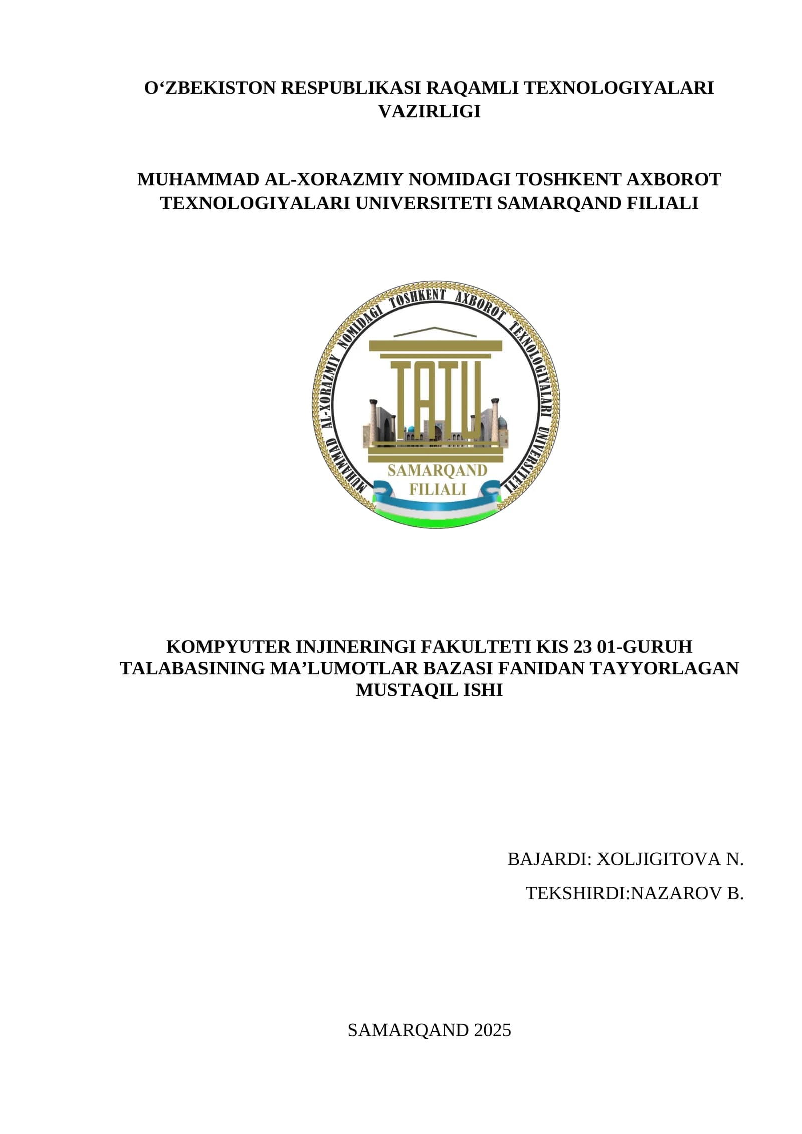 Bir nechta standart so‘zlar bilan ma'ruza