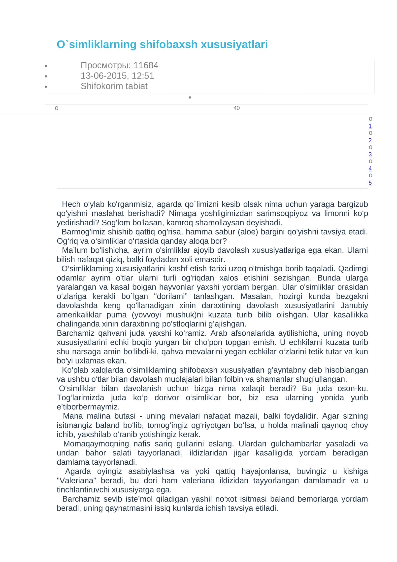 O`simliklarning shifobaxsh xususiyatlari