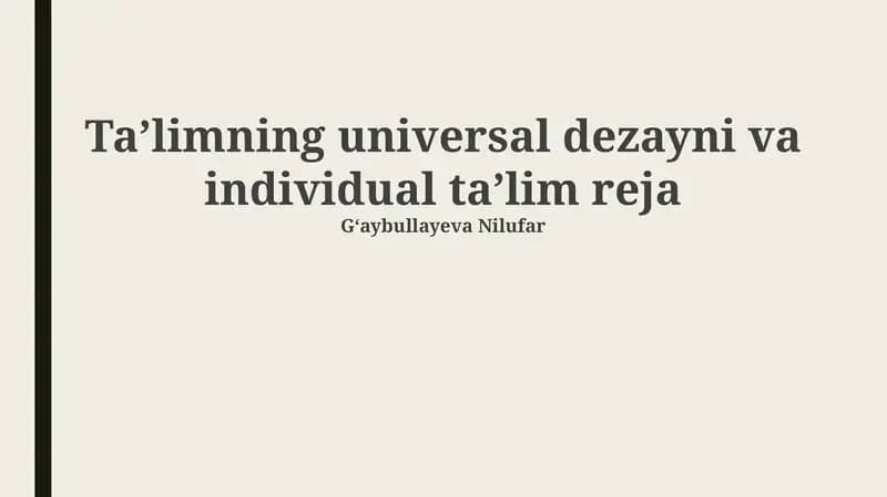 Universal Dezayn va Individual Ta'lim Reja