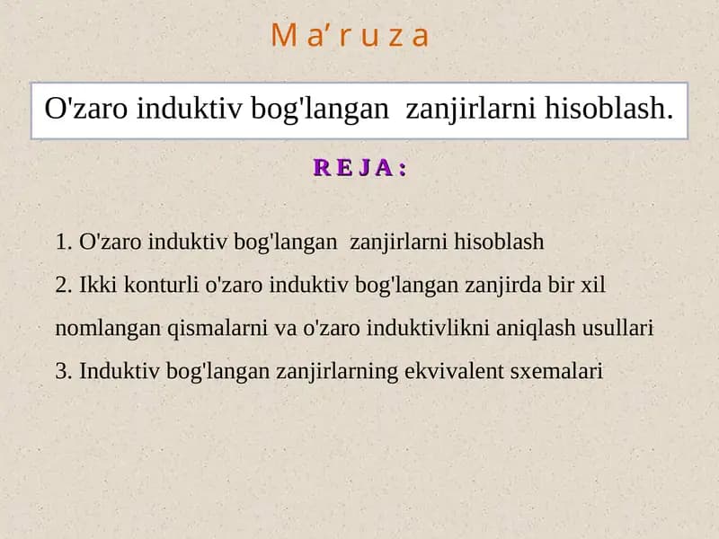 O'zaro induktiv bog'langan zanjirlarni hisoblash