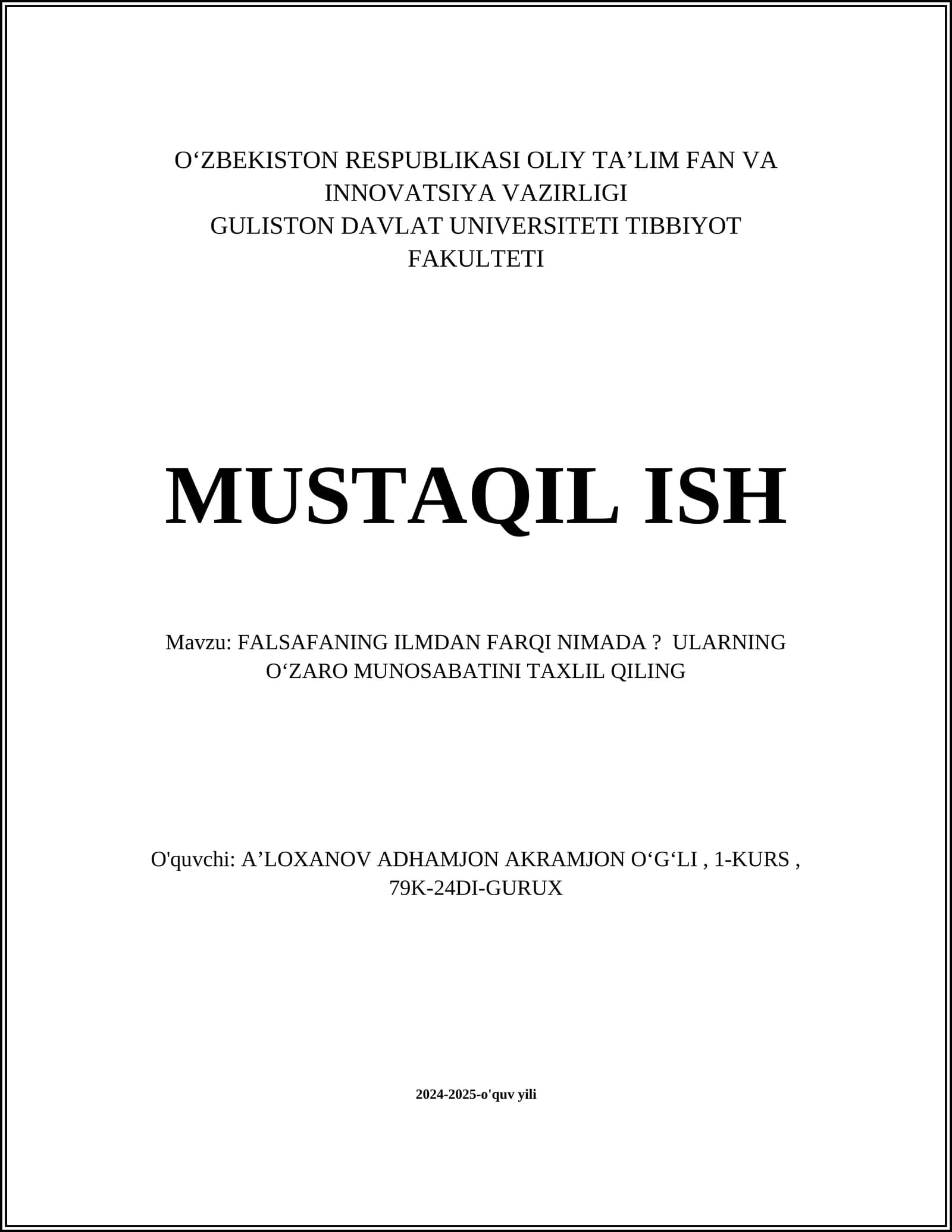 FALSAFA VA ILMNING TARIXI