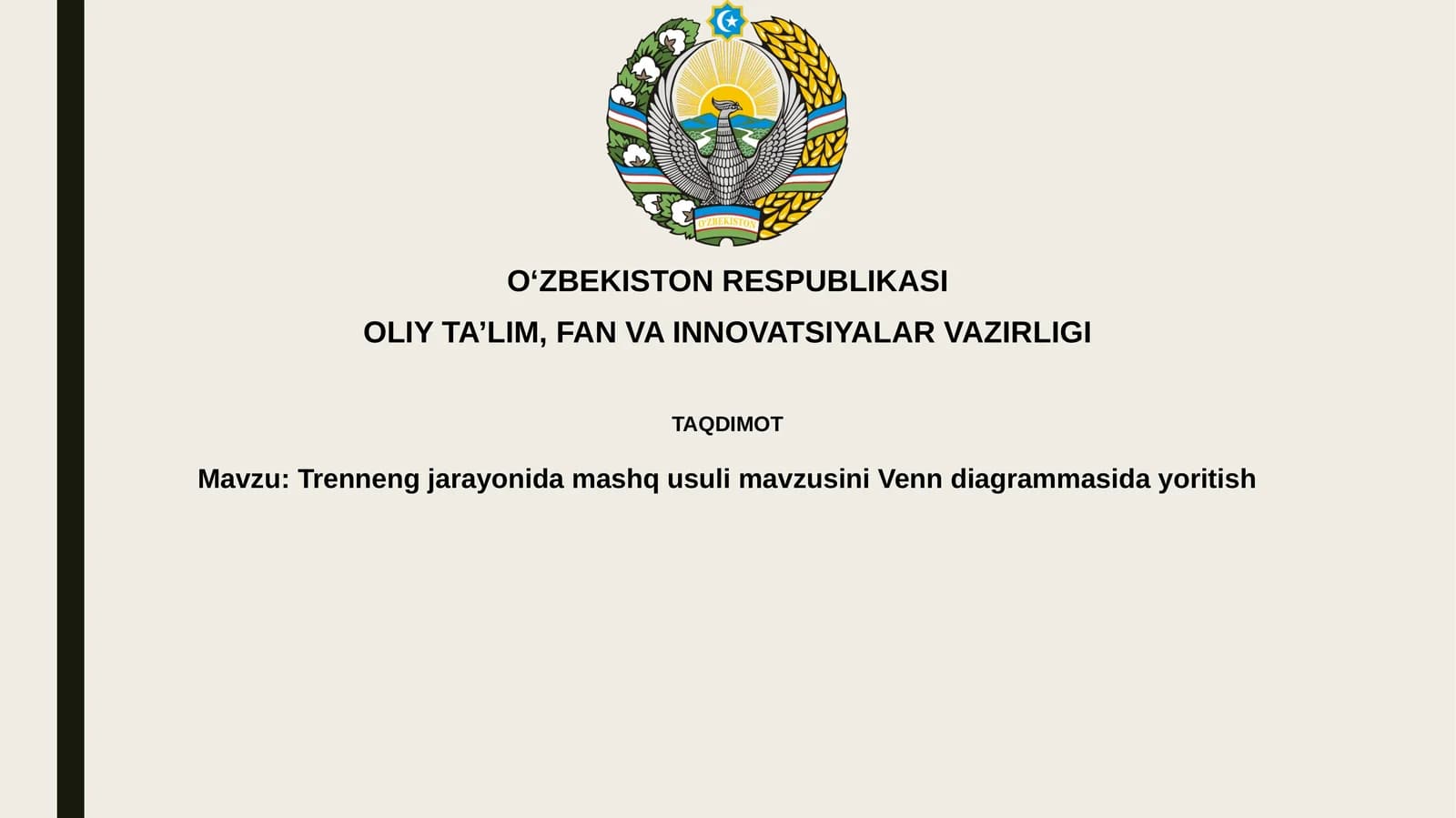 Trening jarayonida mashq usulimavzusini Venn diogrammasida yoritish