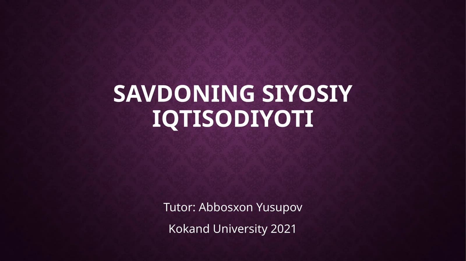 Savdoning Siyosiy iqtisodiyoti