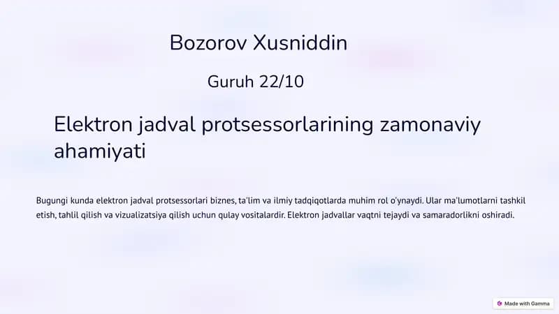 Elektron jadval protsessorlarining zamonaviy ahamiyati