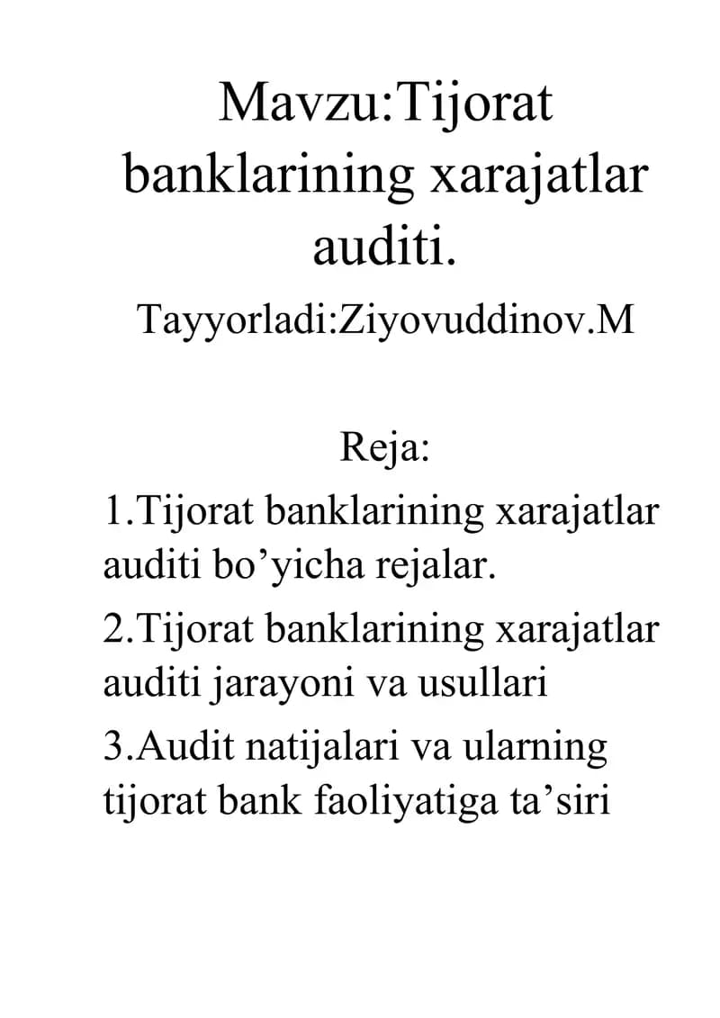 Tijorat banklarining xarajatlar auditi