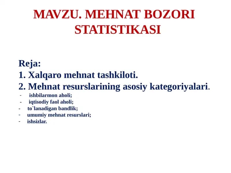 MEHNAT BOZORI STATISTIKASI