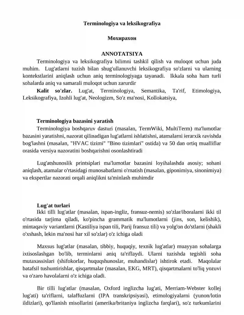 Terminologiya va leksikografiya