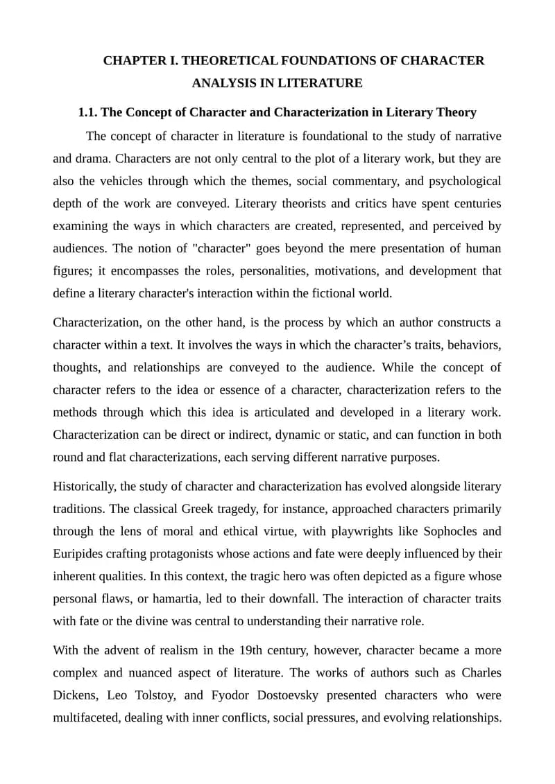 THEORETICAL FOUNDATIONS OF CHARACTER ANALYSIS IN LITERATURE