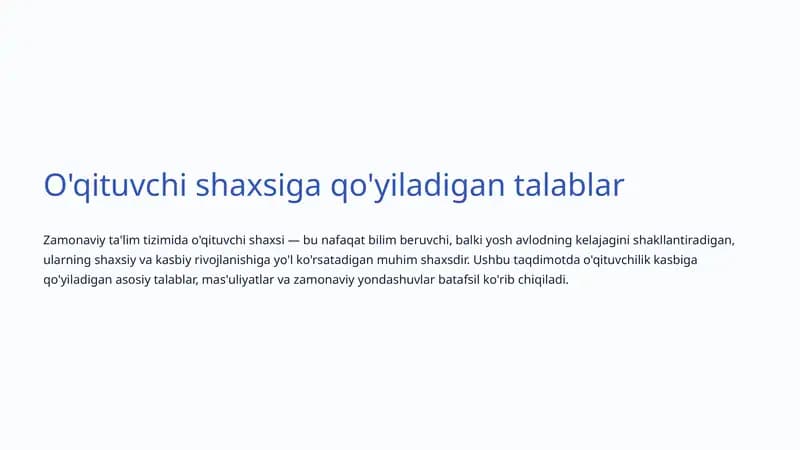 O'qituvchi shaxsiga qo'yiladigan talablar