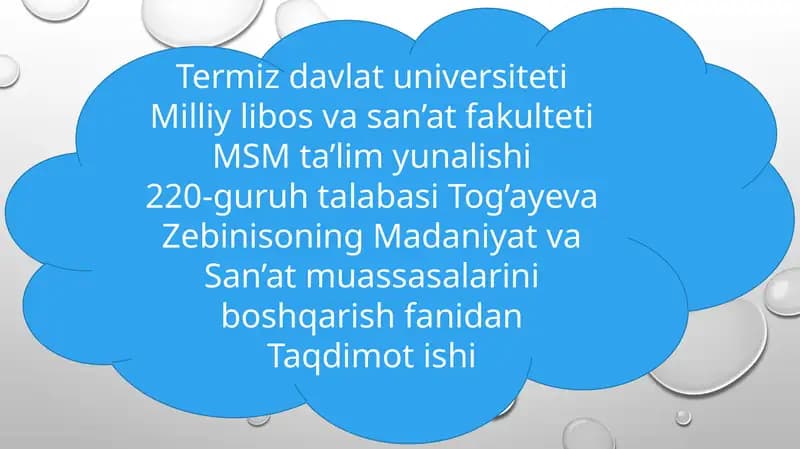 O’zbekistonda Madaniyat va san’at sohasiningTransformatsionJarayonlari