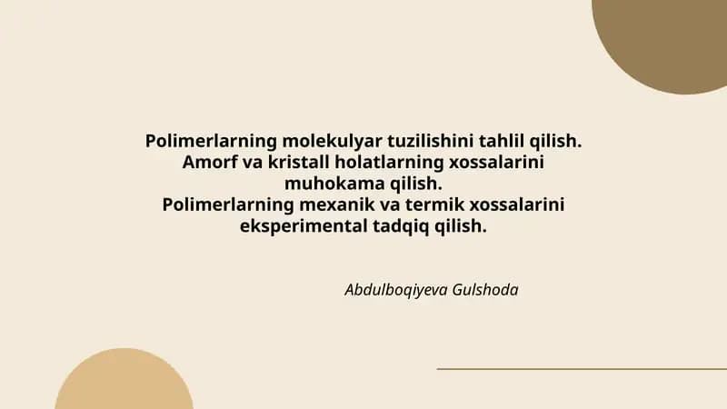 Polimerlarning molekulyar tuzilishini o'rganish